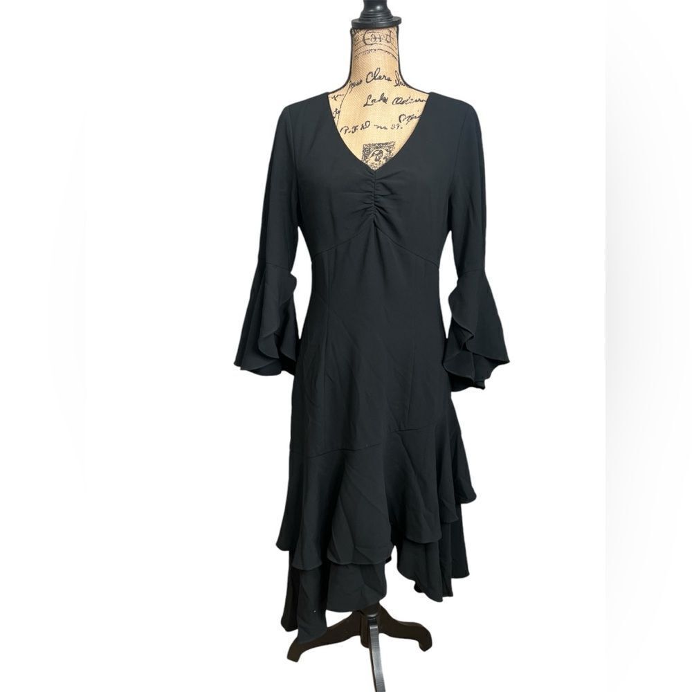 Shoshanna whimsy black dress asymmetrical tiered size 8 NYE‎ moody cocktail